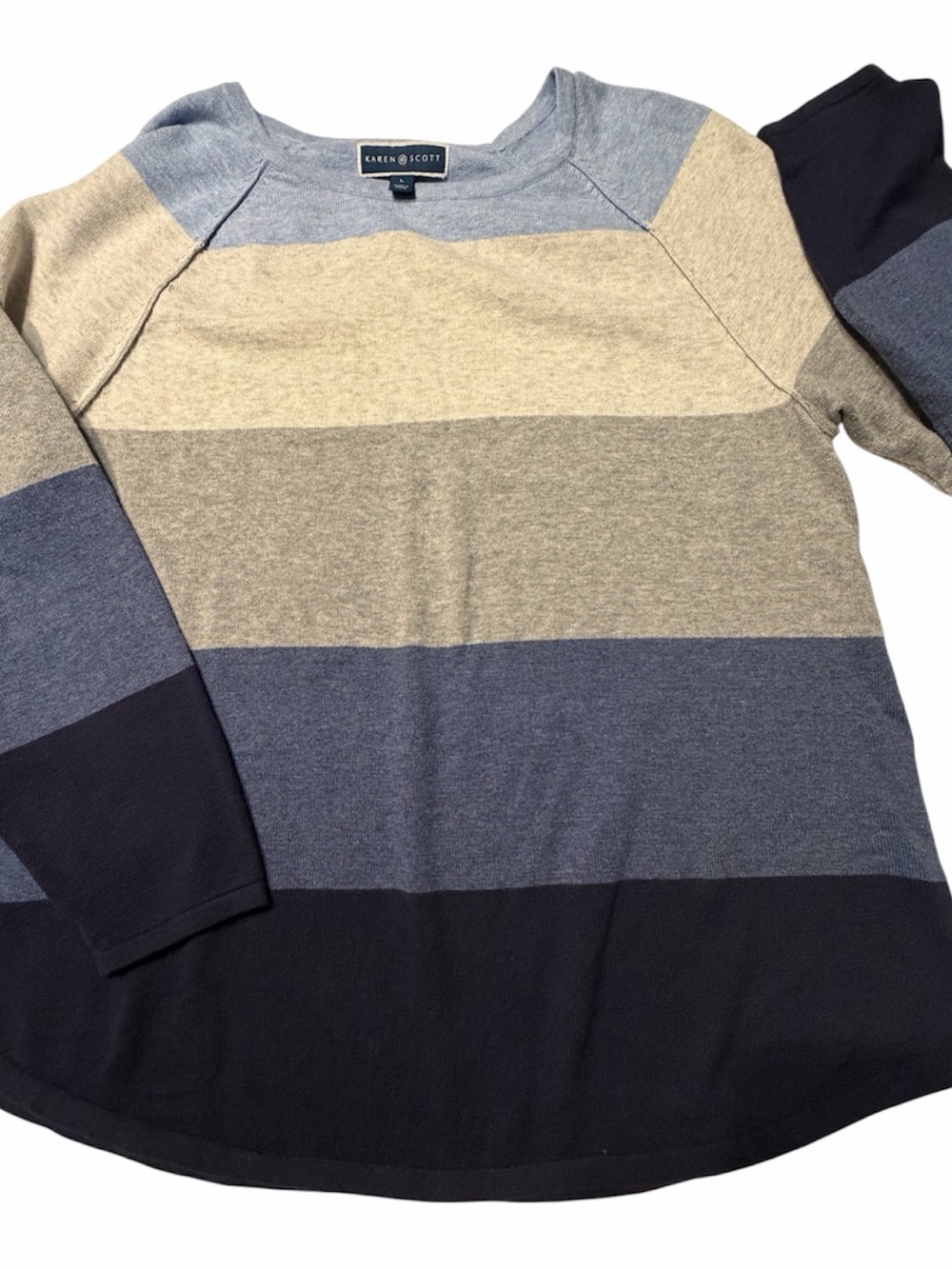 Karen Scott Colorblock Crewneck Sweater - Navy, Light Blue & Gray